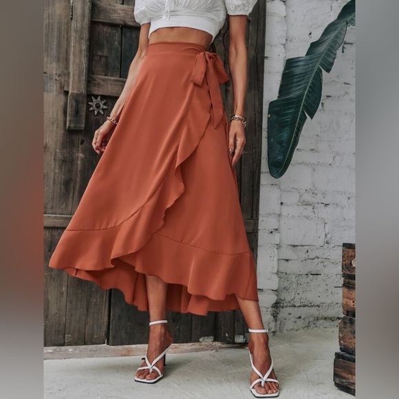SHEIN Dresses & Skirts - 5 FOR $25 | SHEIN Ruffle Wrap Midi Maxi Skirt Orange L
